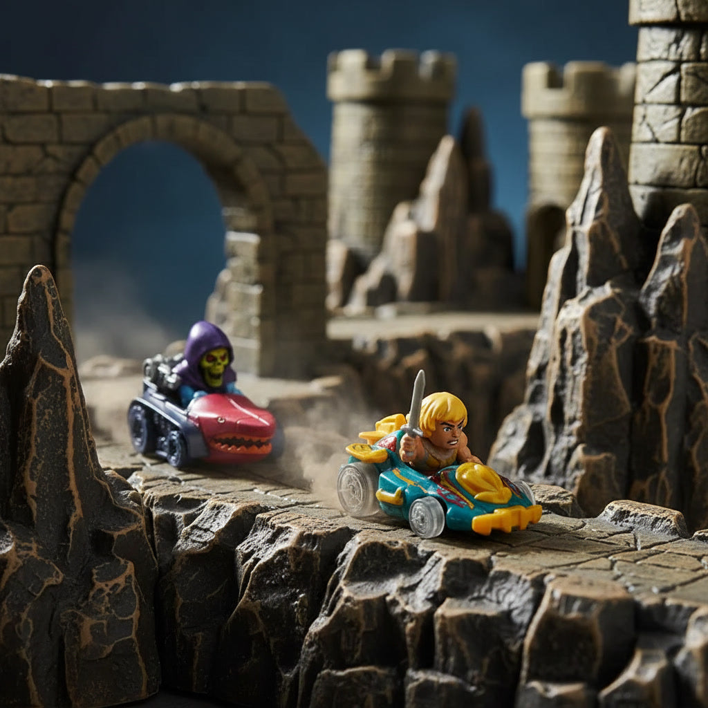 Pack doble Hot Wheels RacerVerse Masters of the Universe vista lateral ambos autos