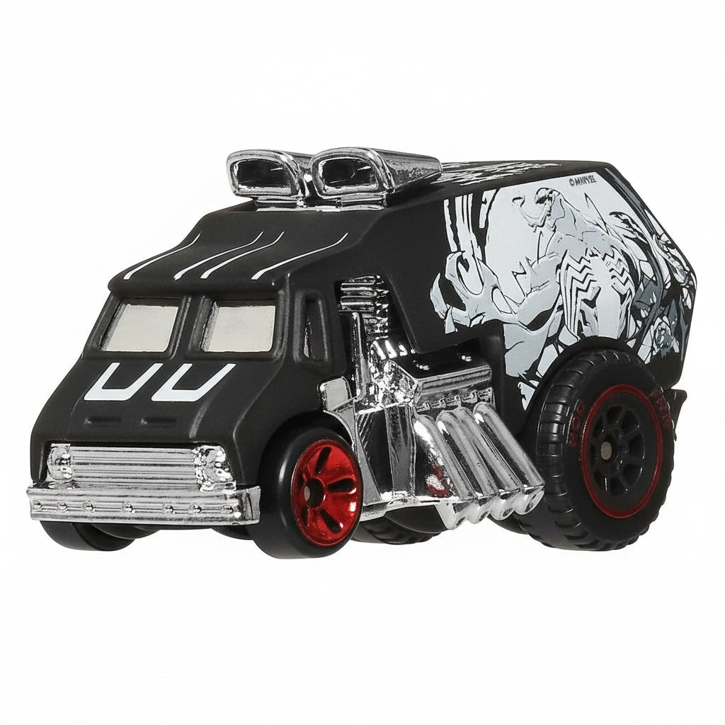 Auto coleccionable Hot Wheels Venom con rines rojos y motor expuesto plateado
