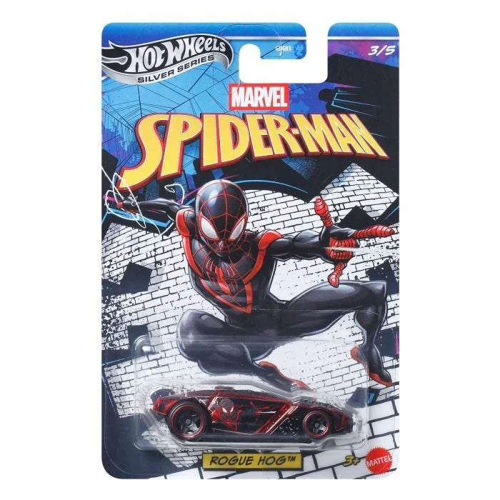 Hot Wheels Silver Series 3/5 Rogue Hog Miles Morales Marvel Spider-Man auto cromado rojo