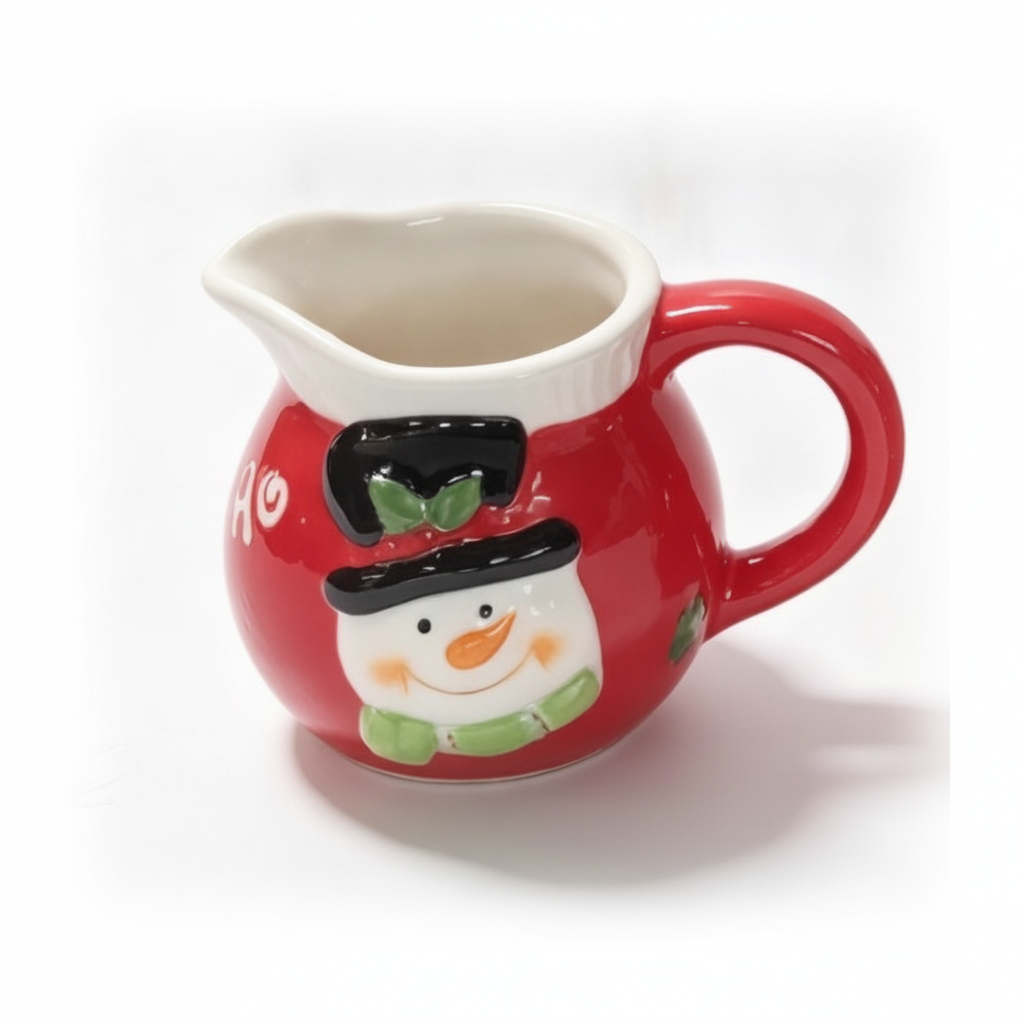 Jarra cerámica navideña snowman lechera roja muñeco de nieve vista frontal