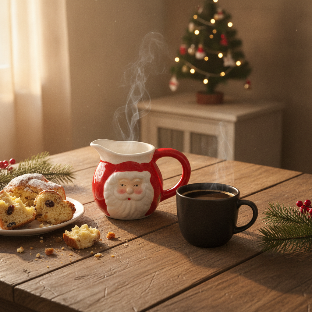Lechera ceramica navideña Viejito Pascuero mesa cocina chilena Navidad