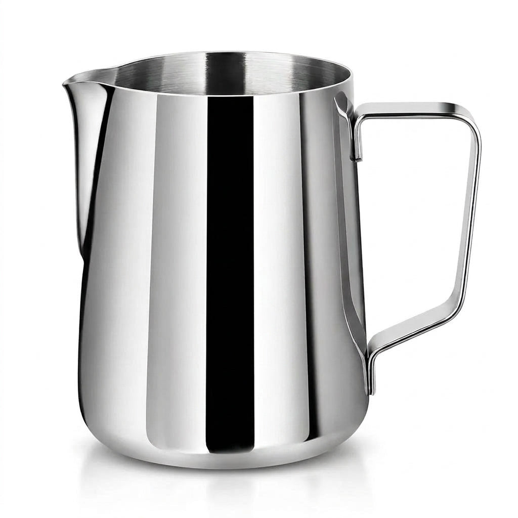Jarra lechera acero inoxidable 2L medidor barista vista frontal fondo blanco