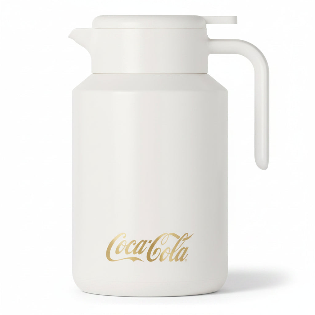 Jarra termo Coca-Cola Germ 1600ml acero inoxidable blanca logo dorado vista frontal