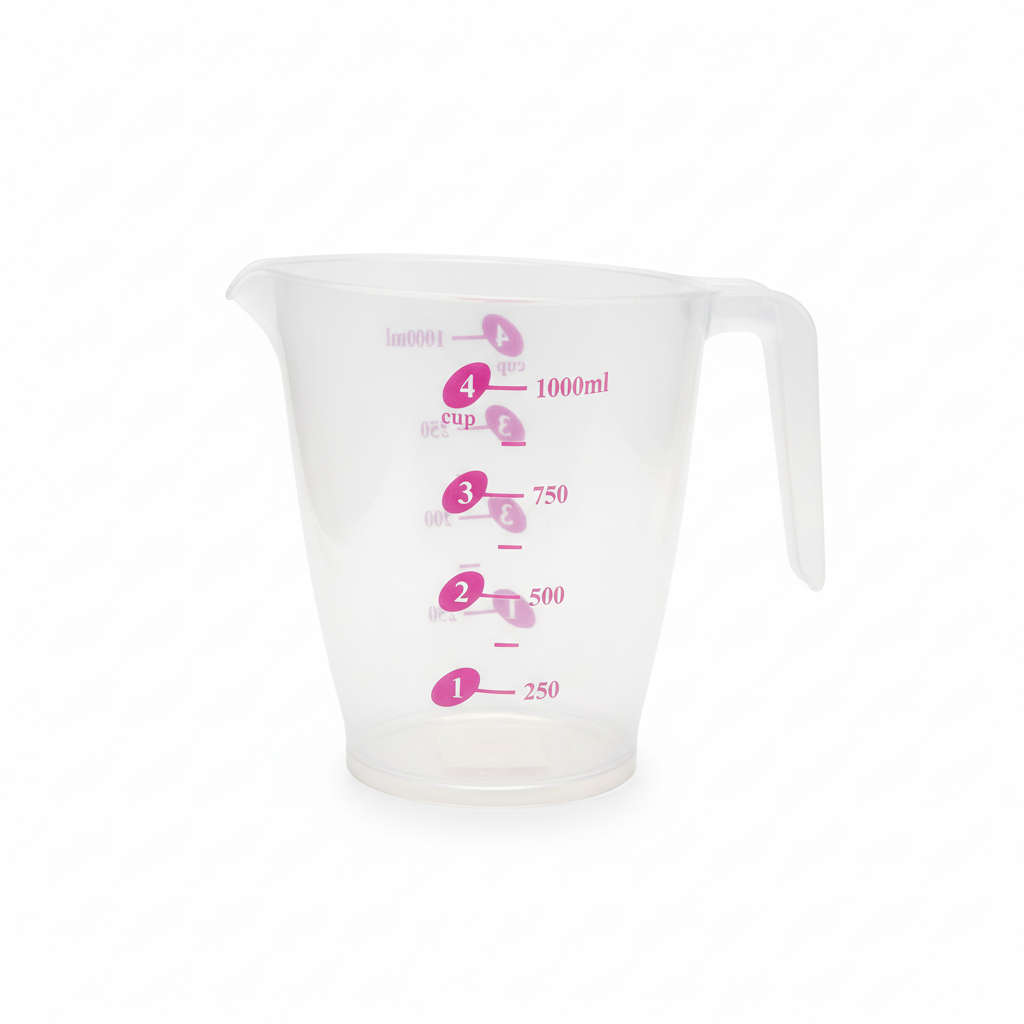 Jarra medidora plastico transparente 1000ml 4 cups vista frontal fondo blanco