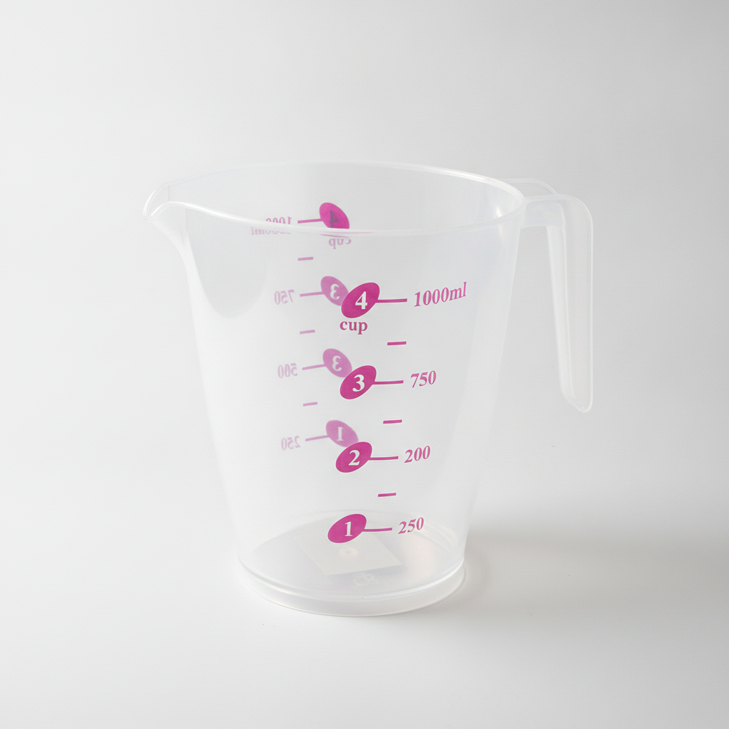 Jarro medidor 1000ml transparente angulo 45 grados mango ergonomico pico vertedor