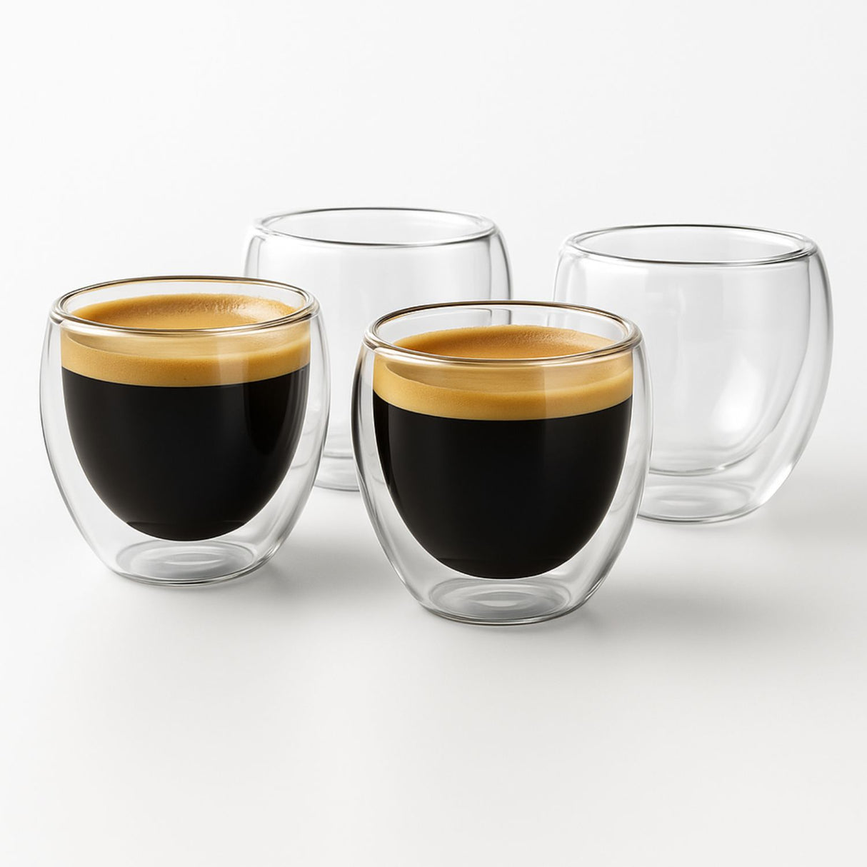 Juego 4 Tazas Café Vidrio Térmico 80mL Diseño Elegante