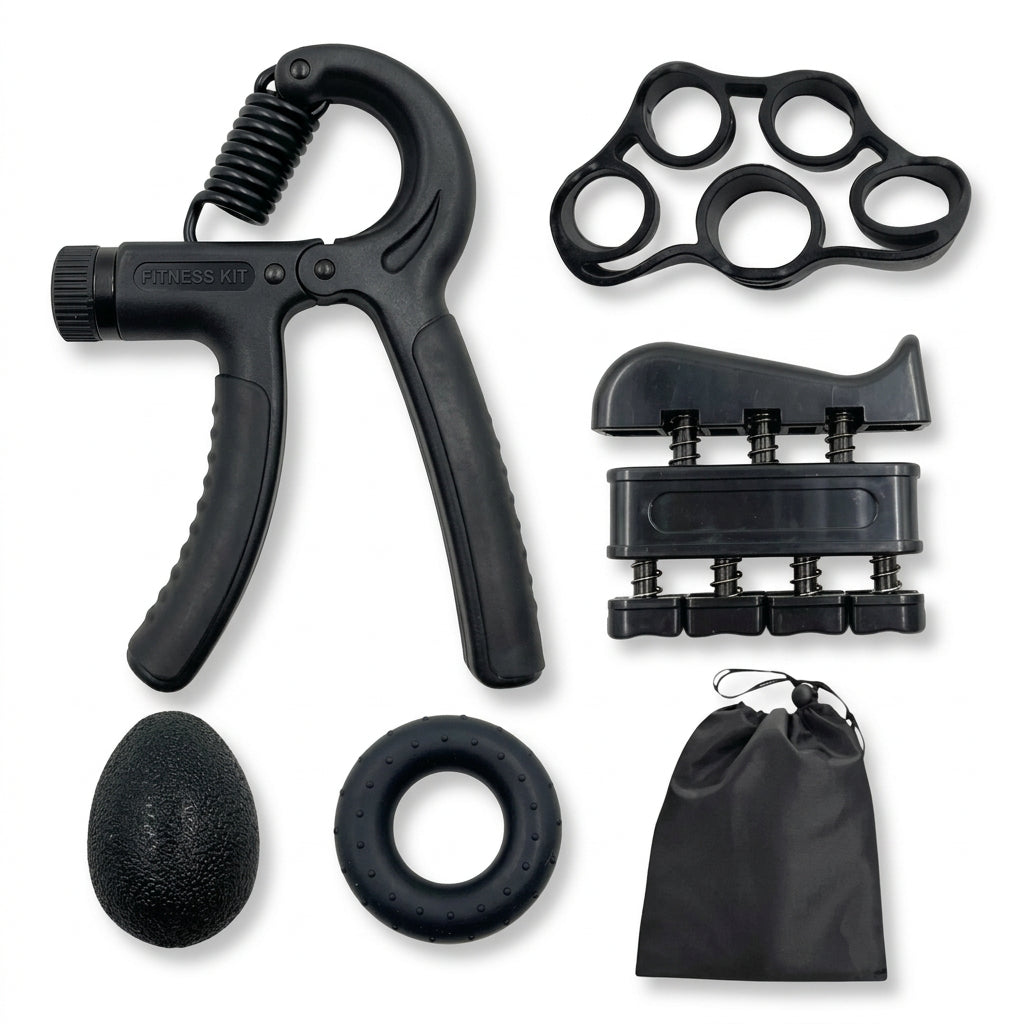Kit fortalecedor manos 5 piezas ajustable 5-60kg vista frontal completo