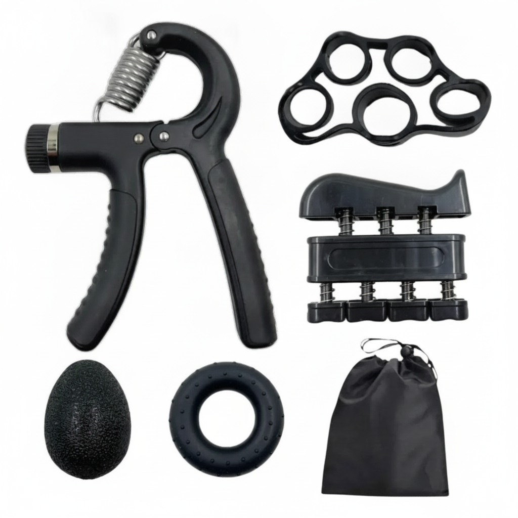 Kit fortalecedor manos 5 piezas ajustable 5-60kg vista frontal completo