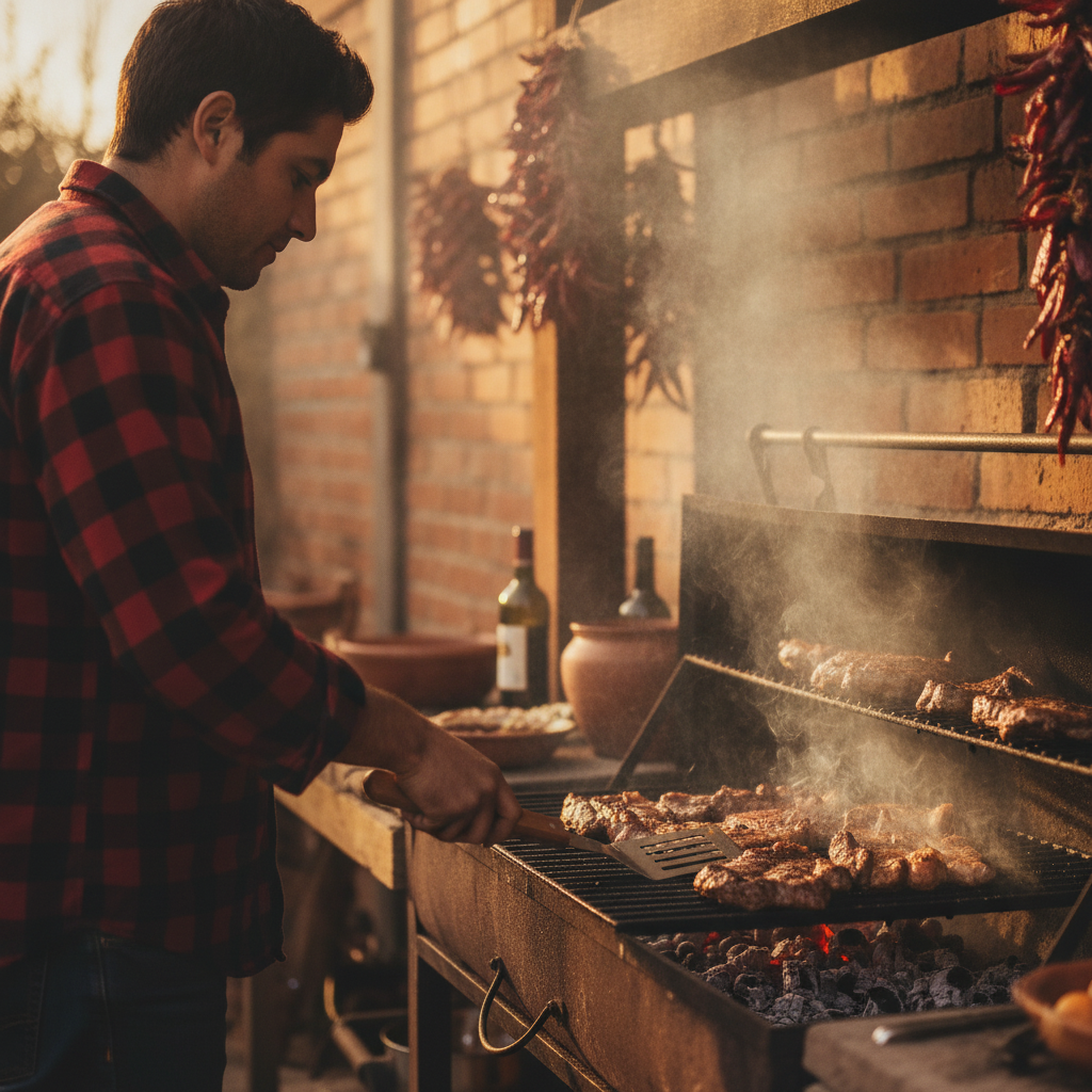 Set parrillero asado chileno quincho espátula tenedor cuchillo pinza