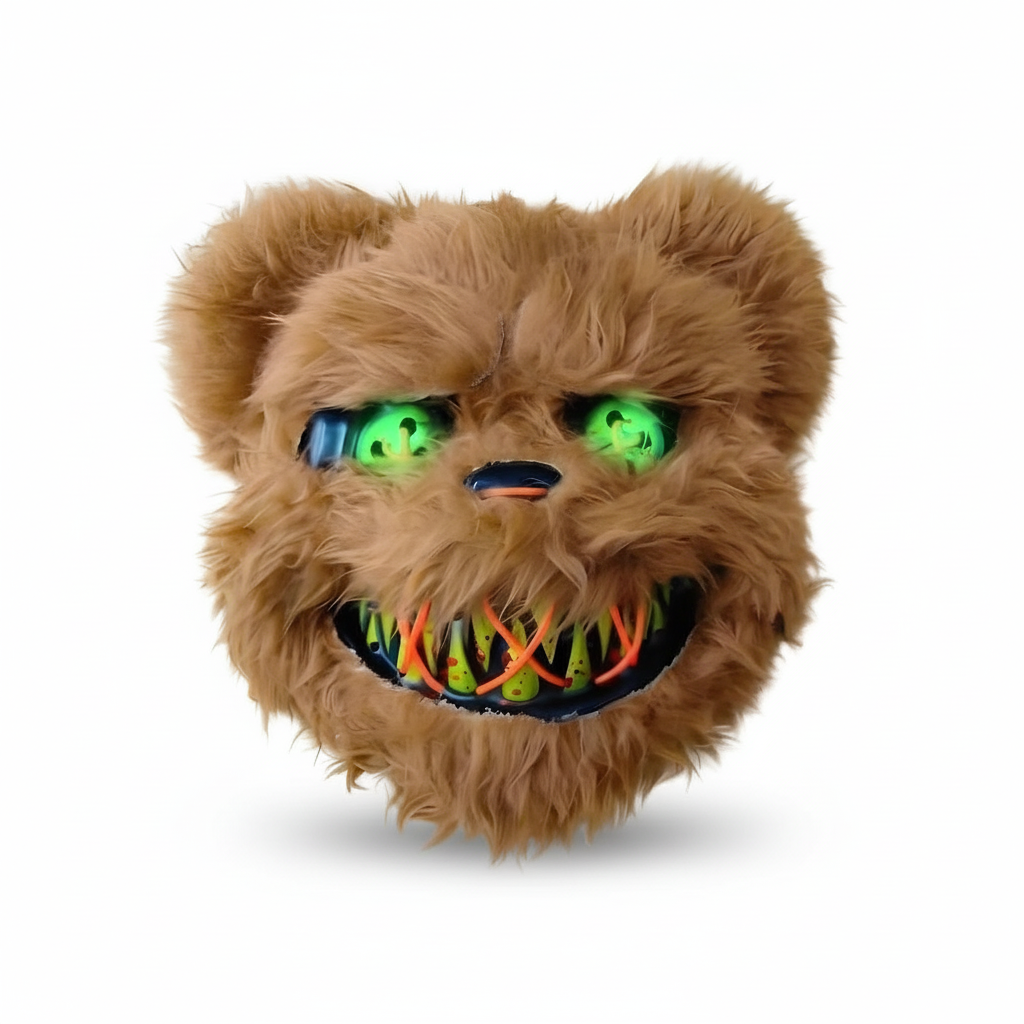 Mascara Halloween oso LED luz verde pilas AA vista frontal producto