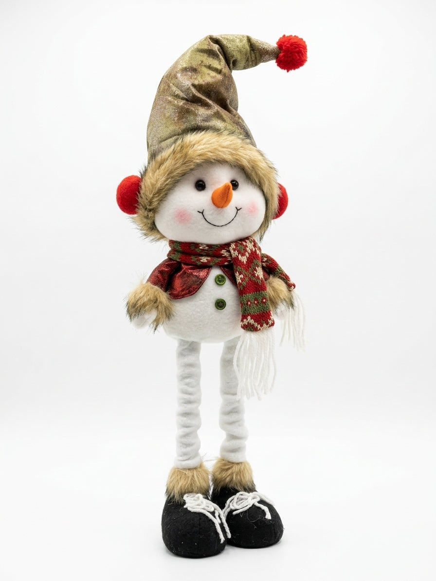 Muñeco de nieve navidad patas extensibles 55 cm felpa vista frontal fondo blanco