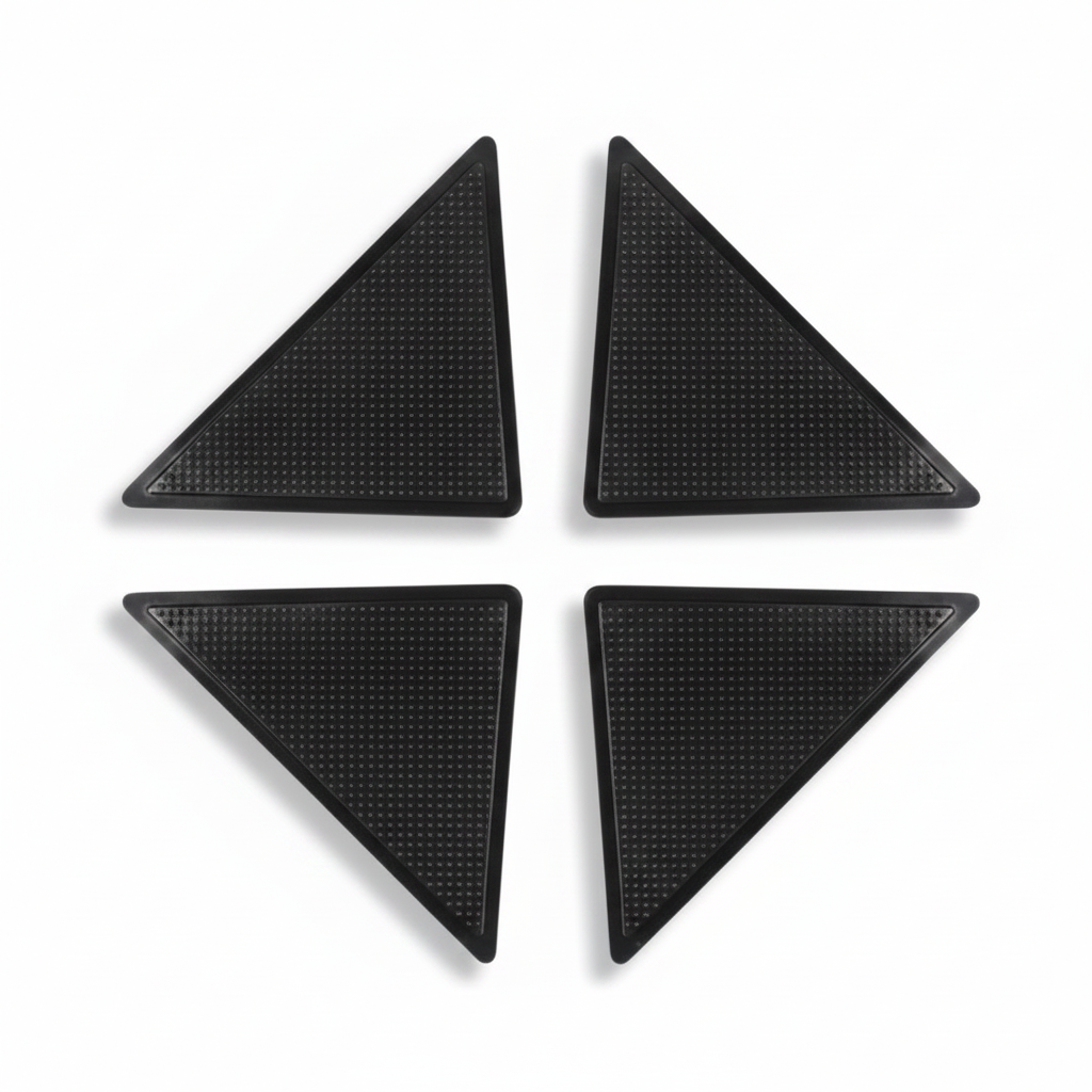 Pack 4 antideslizantes triangulares alfombra negros vista frontal fondo blanco