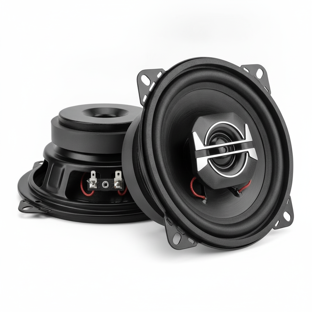Parlantes auto coaxiales Pervoi CTC-410 10cm 4 pulgadas par vista frontal fondo blanco