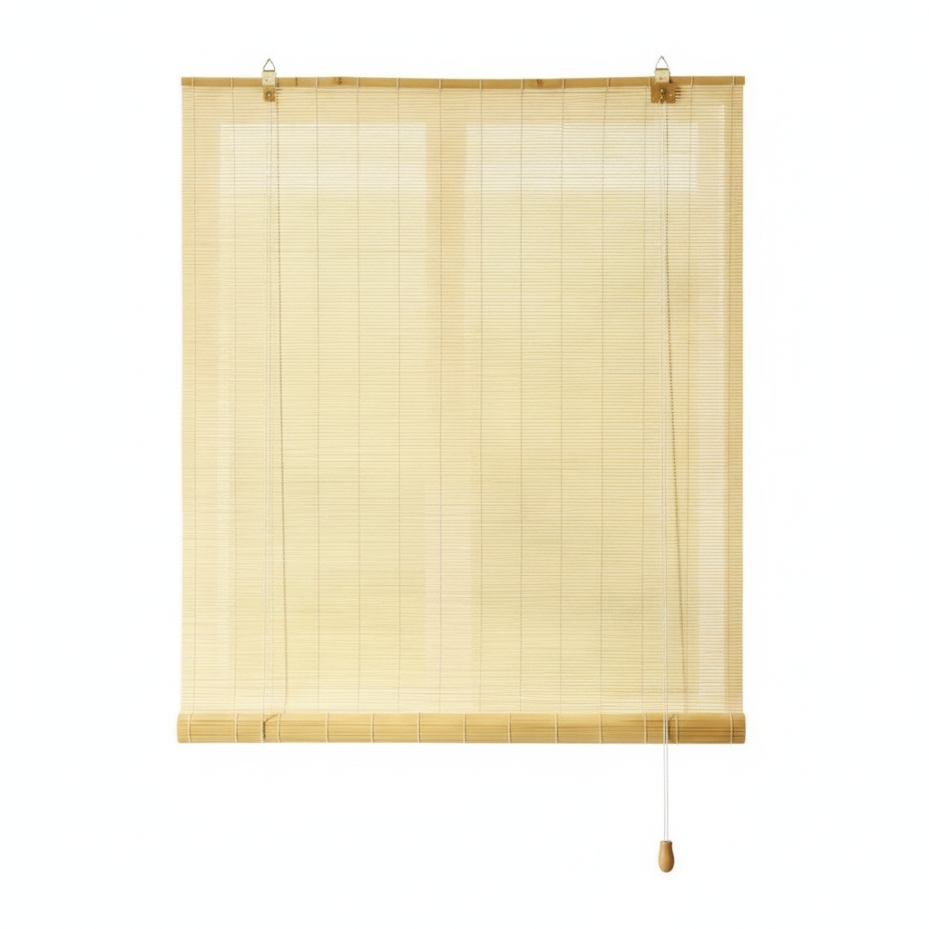 Cortina bambú roller persiana enrollable 120x180 cm beige vista frontal fondo blanco