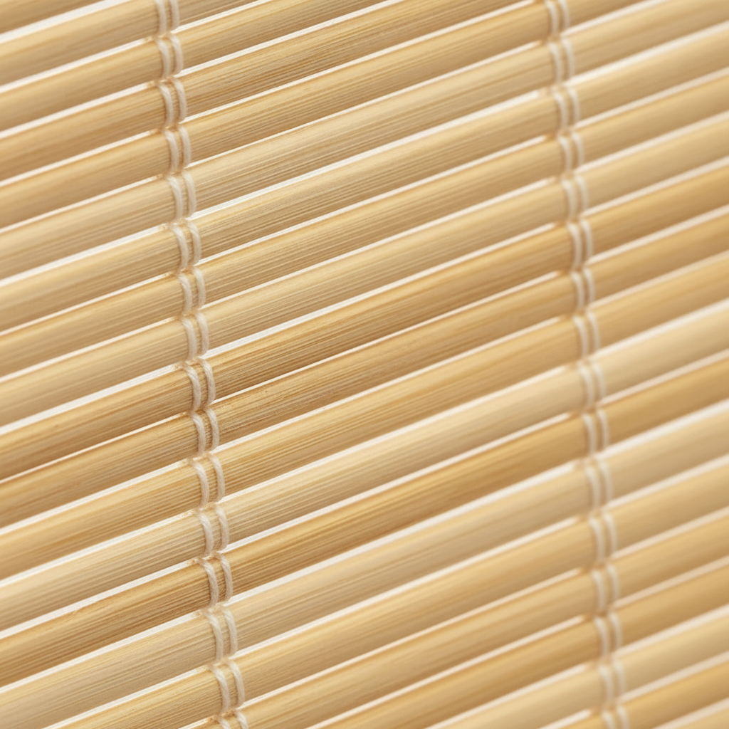 Cortina bambu enrollable en living chileno decoracion rustica plantas