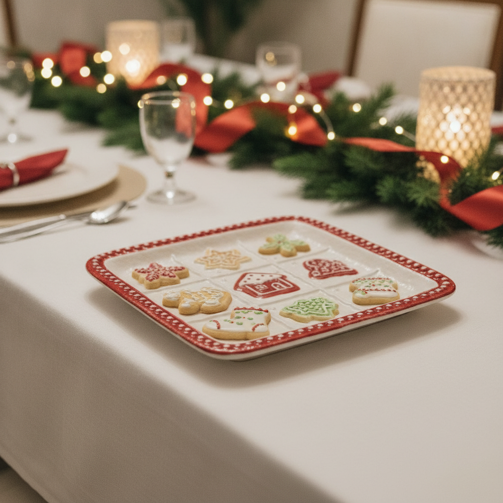 Plato navideño ceramica con galletas mesa navidad hogar chileno diciembre
