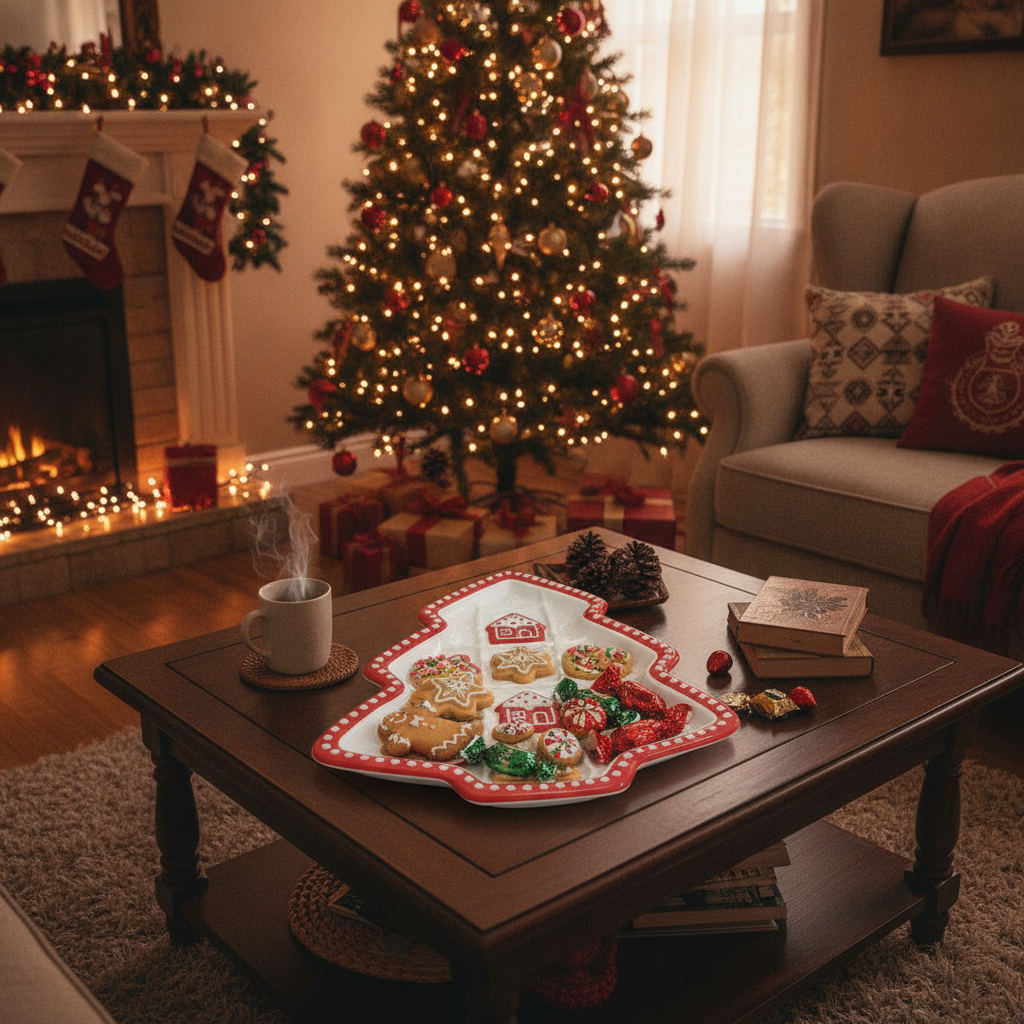 Plato navideño ceramica con galletas navidad mesa hogar chileno