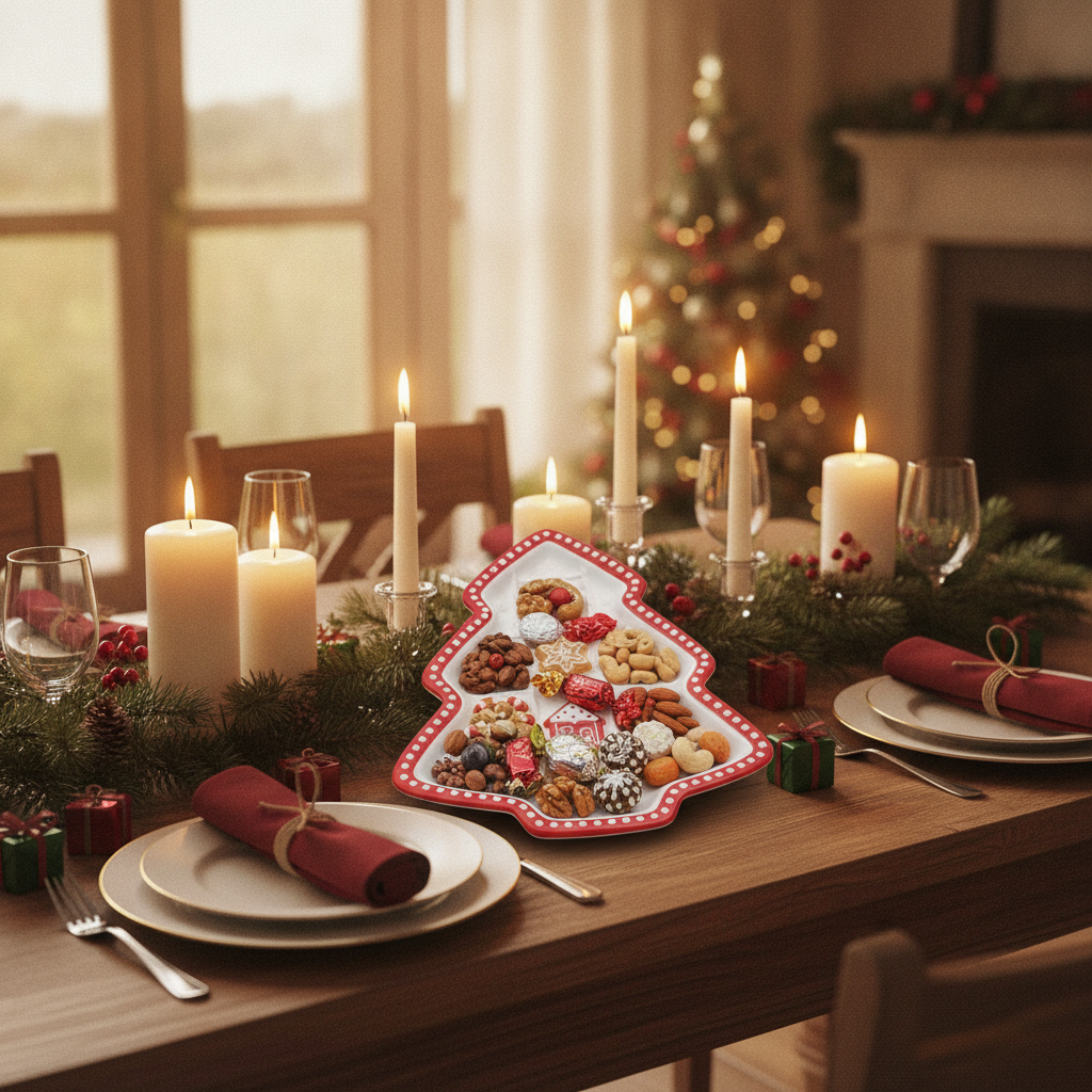 Plato ceramica arbol navidad como centro de mesa cena familiar