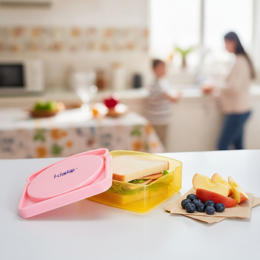 Porta sandwich Kido rosado dentro de mochila escolar niño chileno