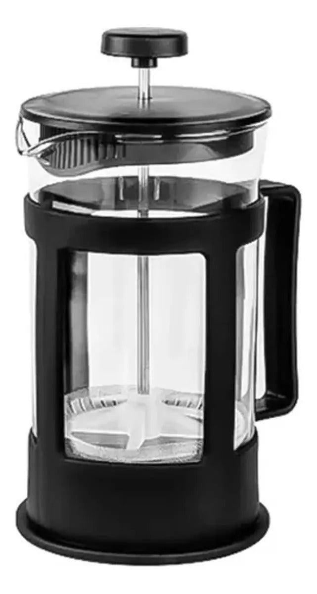 Cafetera francesa 350ml negra en cocina moderna Santiago con granos de café