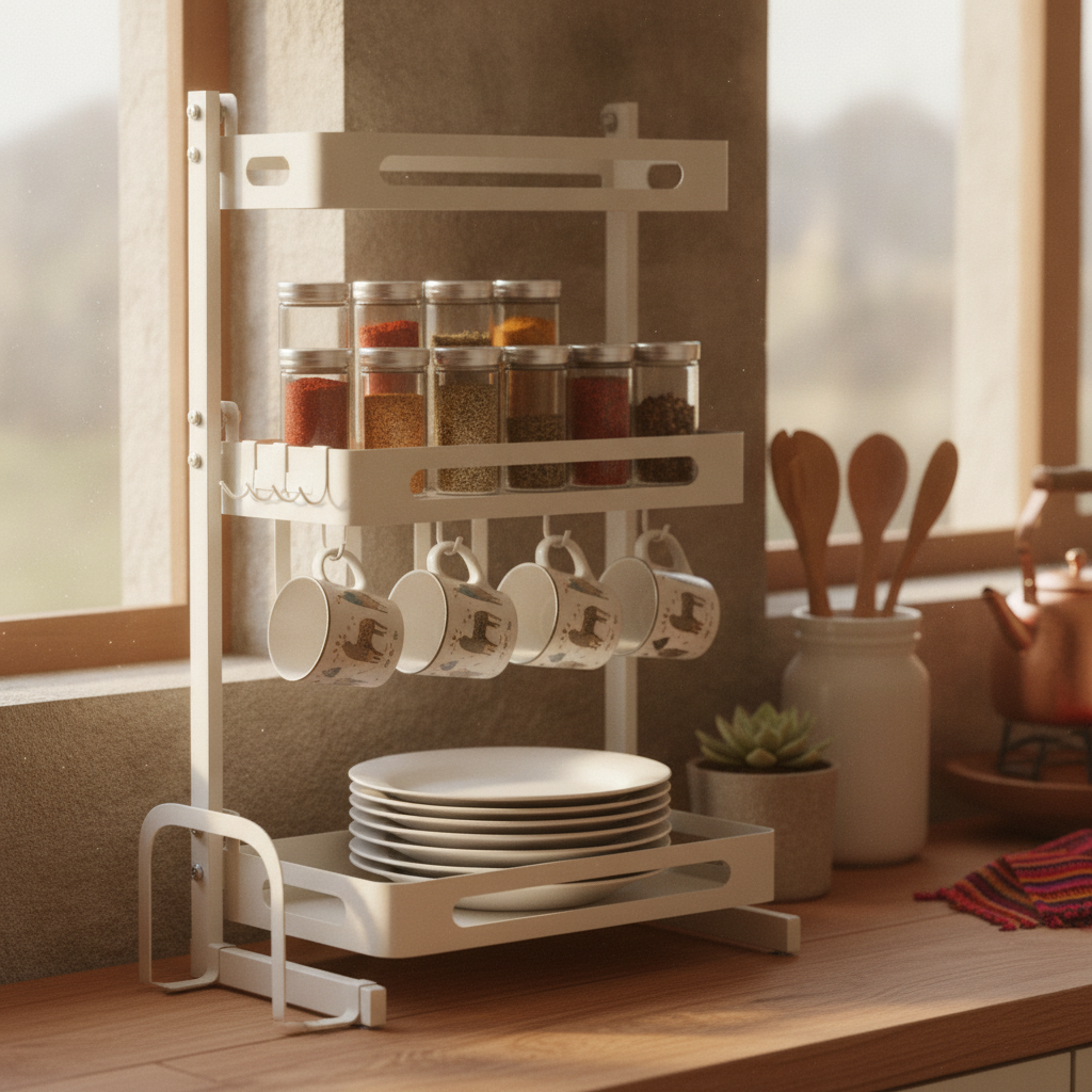 Estante organizador cocina 3 niveles con especias aceites y utensilios hogar chileno