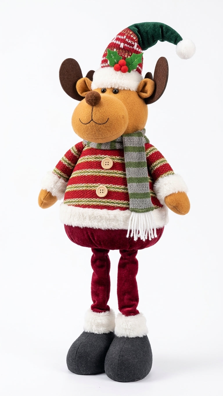 Reno navideno patas extensibles 70 cm muneco peluche rojo vista frontal