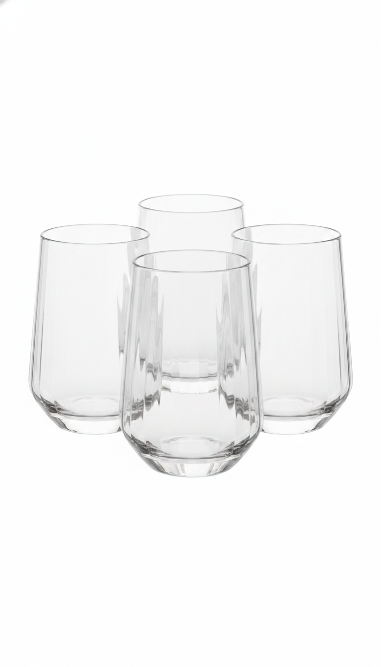 Set 4 vasos vidrio acanalado Zaphire Glasso vista frontal fondo blanco