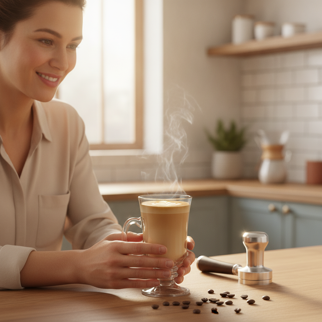 Taza capuchino vidrio con asa cocina chilena mañana lifestyle
