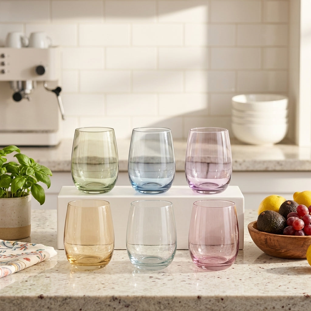 Mujer sirviendo jugo en vaso de vidrio color Cristar Toy 365ml hogar