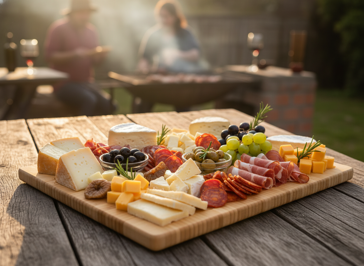 Set tabla de picar bambú con utensilios en cocina moderna chilena