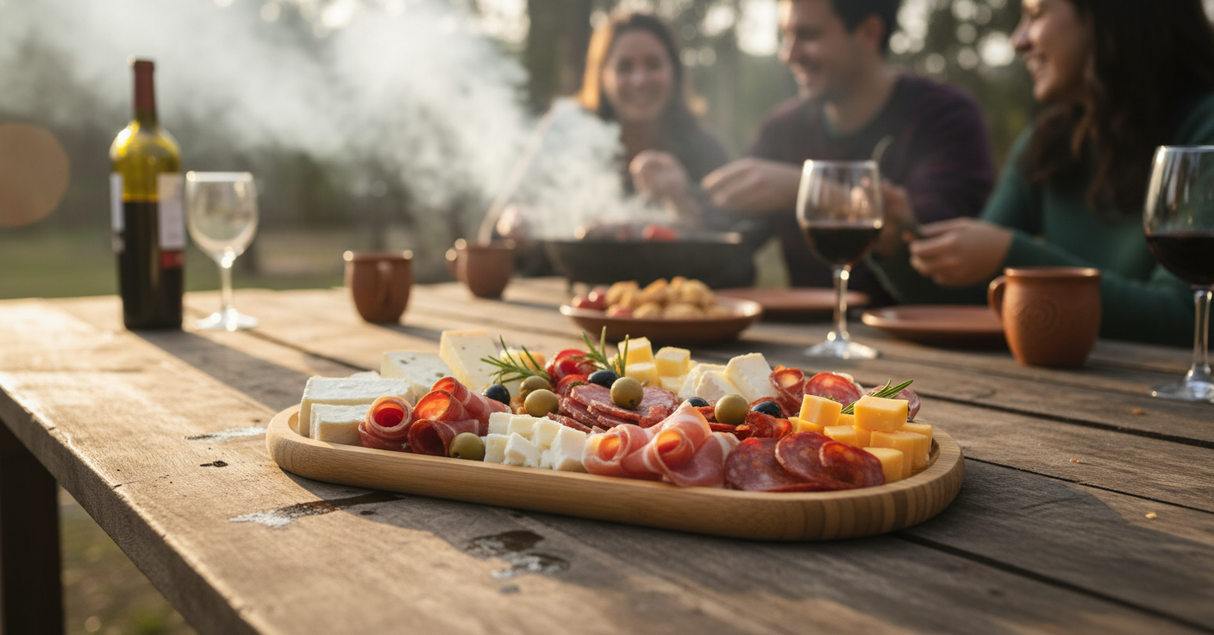 Tabla de picar bambú ovalada con frutas cocina moderna chilena