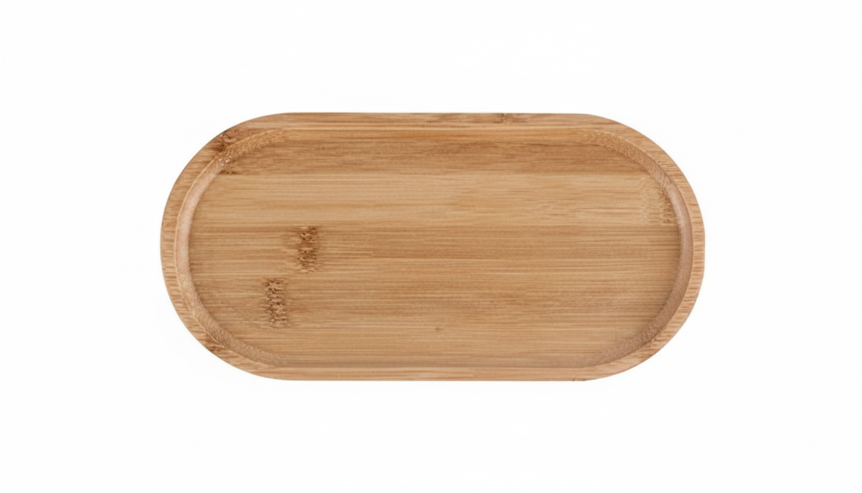 Tabla de picoteo ovalada madera bambú 44cm fondo blanco vista frontal