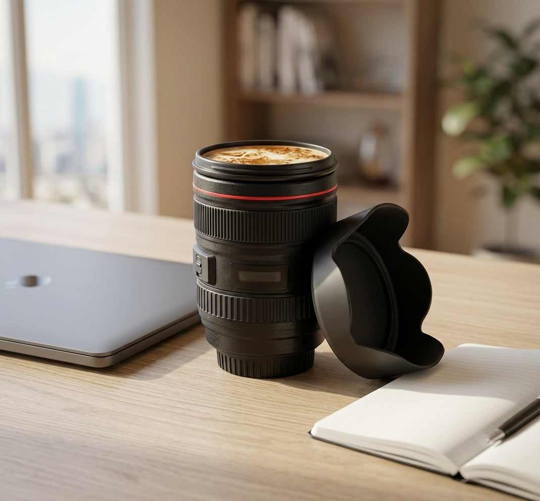 Taza diseño lente cámara escritorio home office moderno Santiago