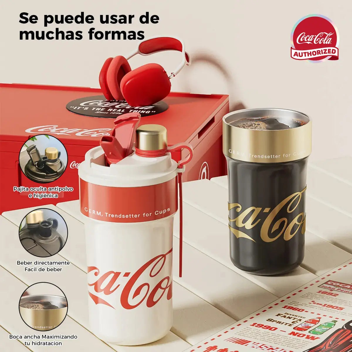 Botella térmica Coca-Cola Germ Paipai rosado en cocina moderna chilena luz natural