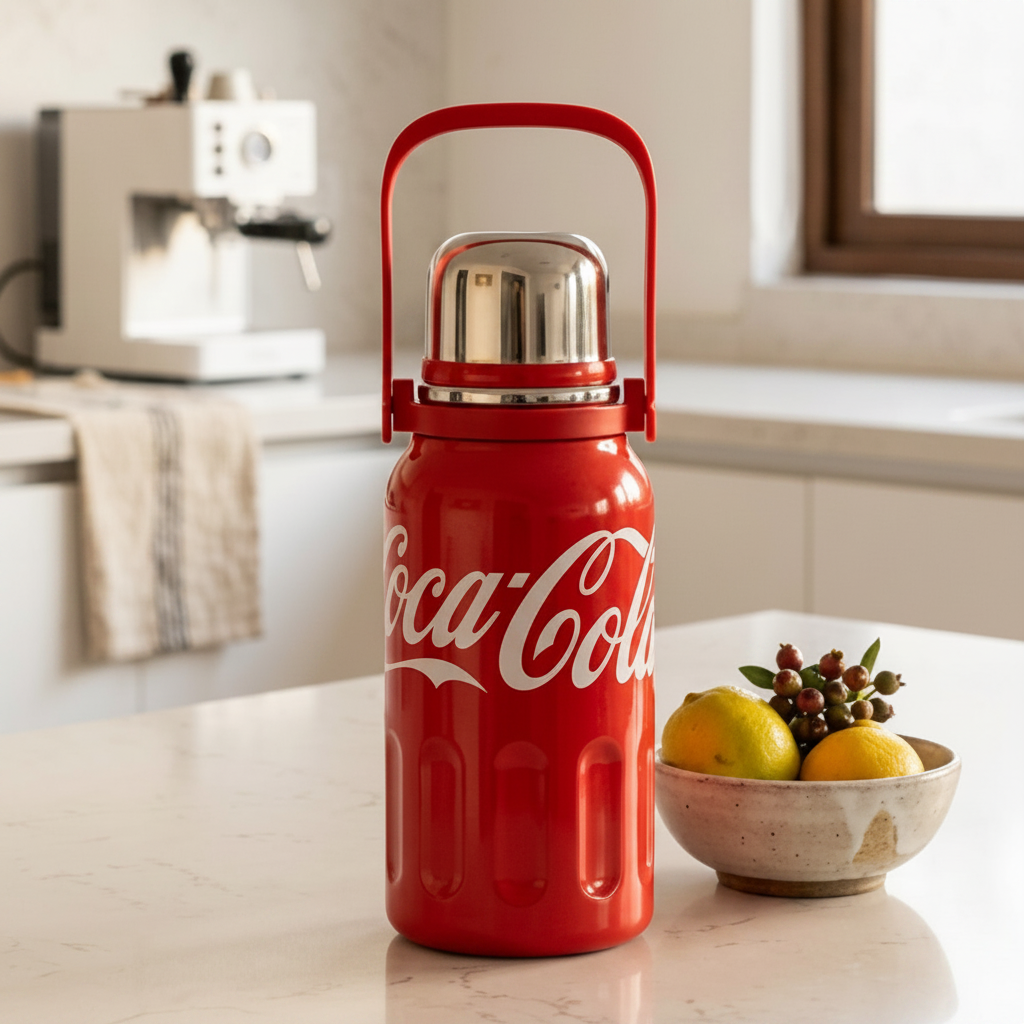 Mujer chilena trekking Patagonia con termo Coca-Cola Germ 1200ml