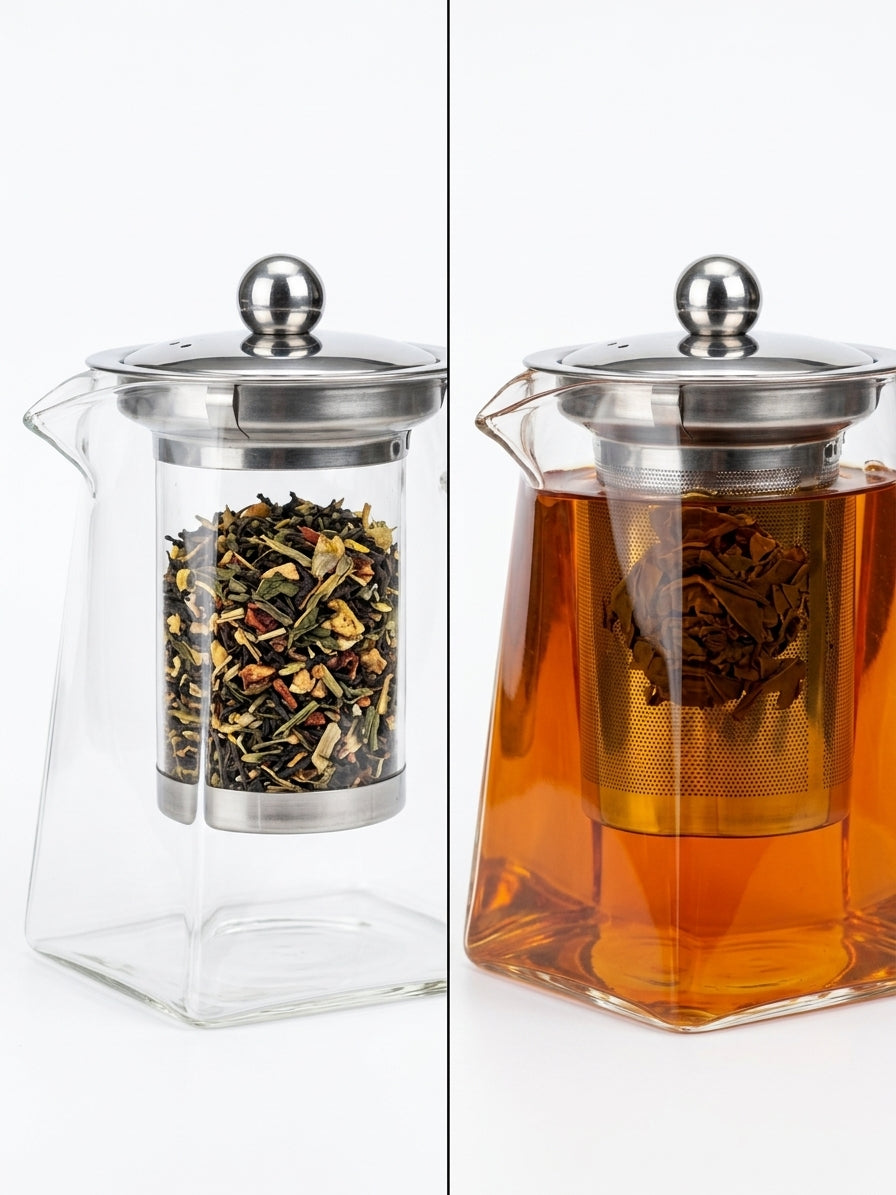 Mujer chilena sirviendo te infusion tetera vidrio cocina cotidiana
