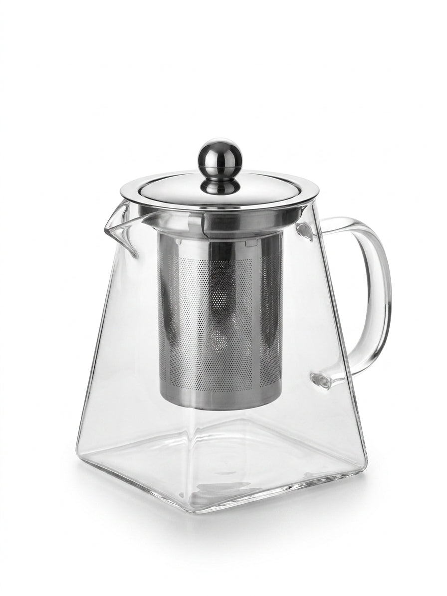 Tetera vidrio infusor acero inoxidable 950ml vista frontal fondo blanco