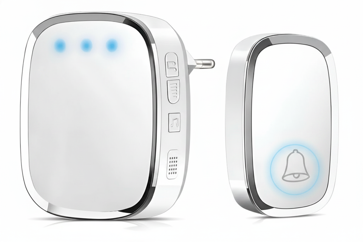 Timbre inalambrico exterior 300m IP44 impermeable receptor y transmisor vista frontal