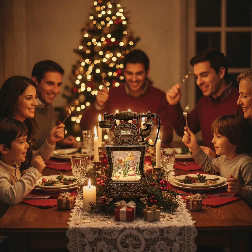 Villa navidena telefono retro lampara led mesa comedor decoracion navidad hogar