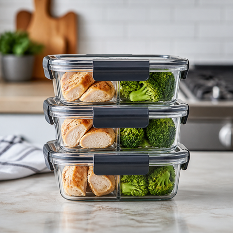 aContenedores para meal prep porcionados y apilados