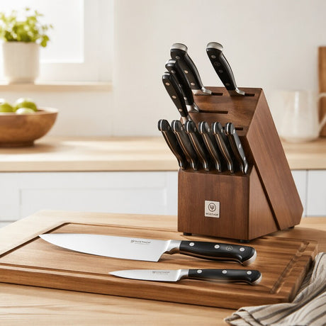 Set de cuchillos de cocina en taco de madera con cuchillo de chef y puntilla