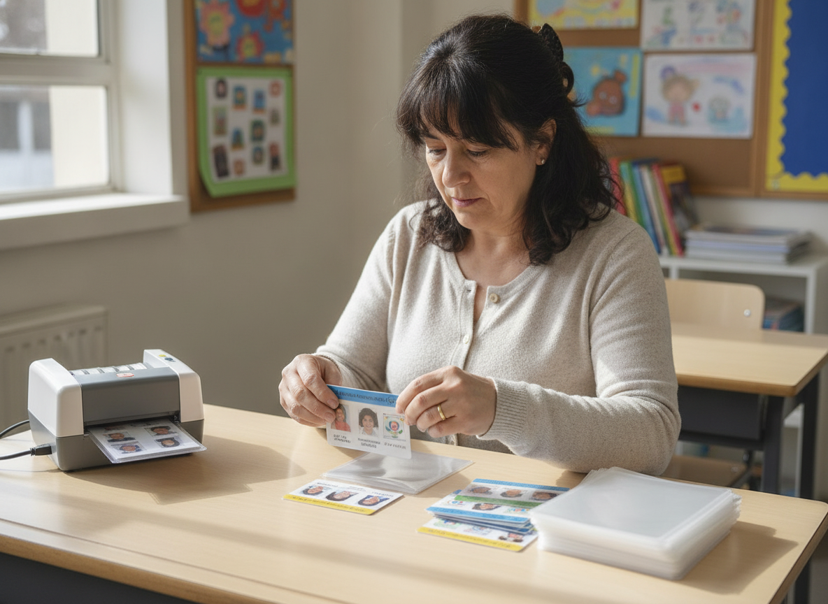 Láminas termolaminar carnet en sala de clases colegio Chile uso escolar