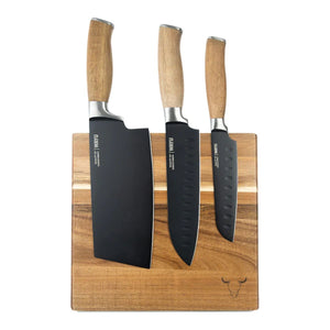 Set 3 Cuchillos con Block Magnetico Madera Acacia Wayu