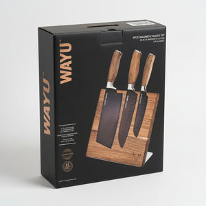 Set 3 Cuchillos con Block Magnetico Madera Acacia Wayu