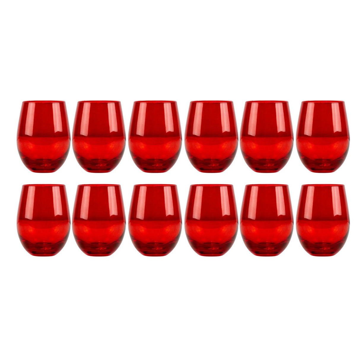 Set 12 Vasos Vidrio Bajos Full Color Rojo 480mL Allegra