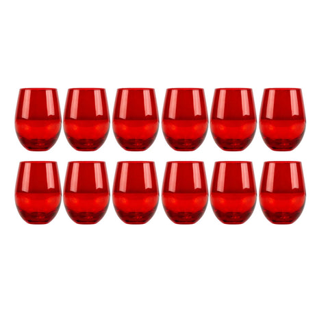 Set 12 Vasos Vidrio Bajos Full Color Rojo 480mL Allegra | Disparo.cl