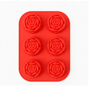Molde De Silicona Forma De Rosas De 6 Cavidades Rojo