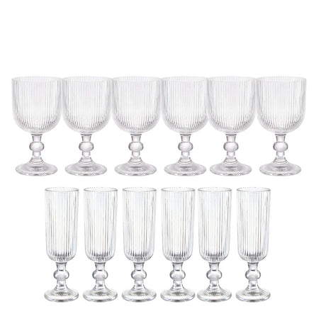 Set 12 Copas Talladas Lisa Allegra Vidrio Transparente | Disparo.cl