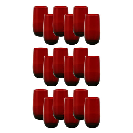 Set 18 Vasos Vidrio Altos Full Color Rojo 500mL Allegra | Disparo.cl