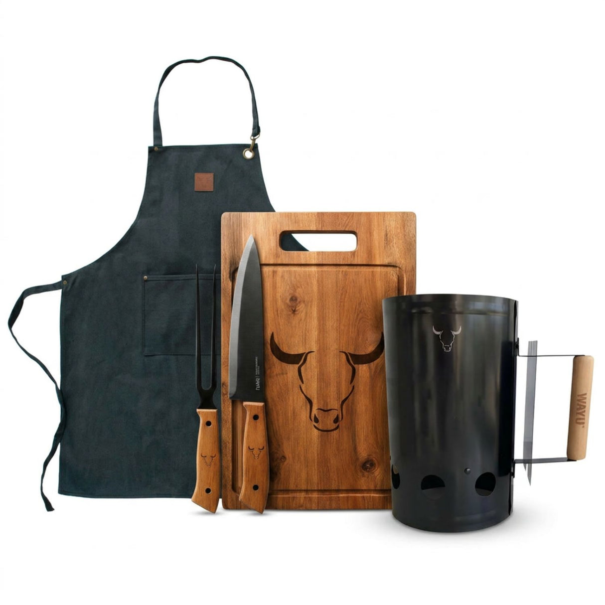 Set Parrillero Completo Tabla Cuchillo Tenedor Chimenea Delantal | Disparo.cl